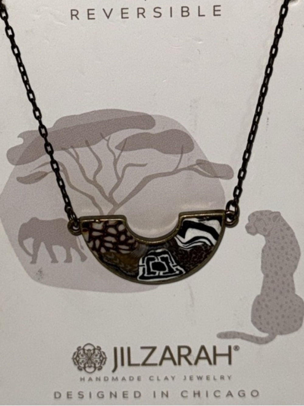 Jil Zarah Reversible Safari Arc Necklace Handmade Clay 15” + 3” Extender NEW